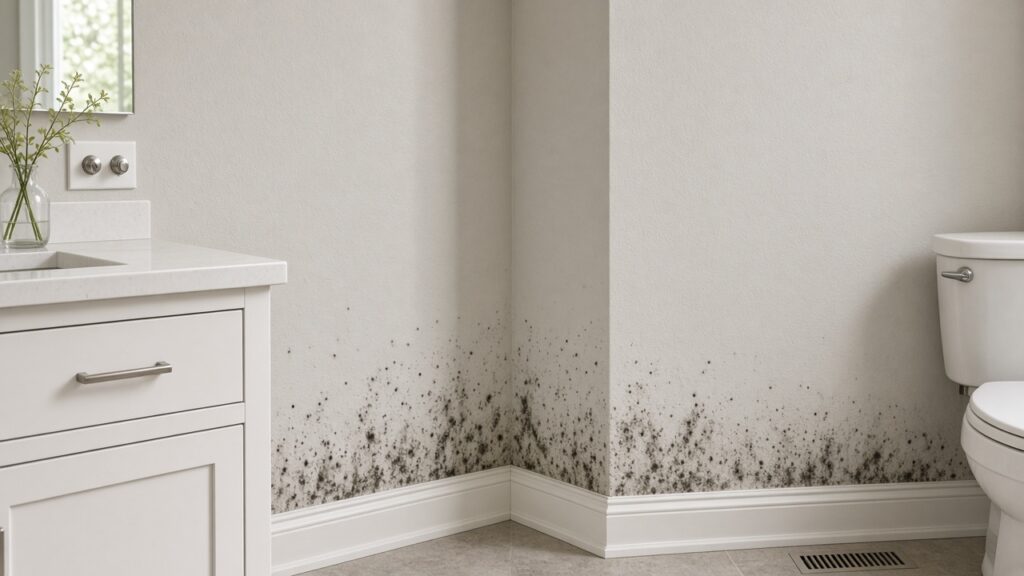 Mold spotting on a residential wall near baseboard